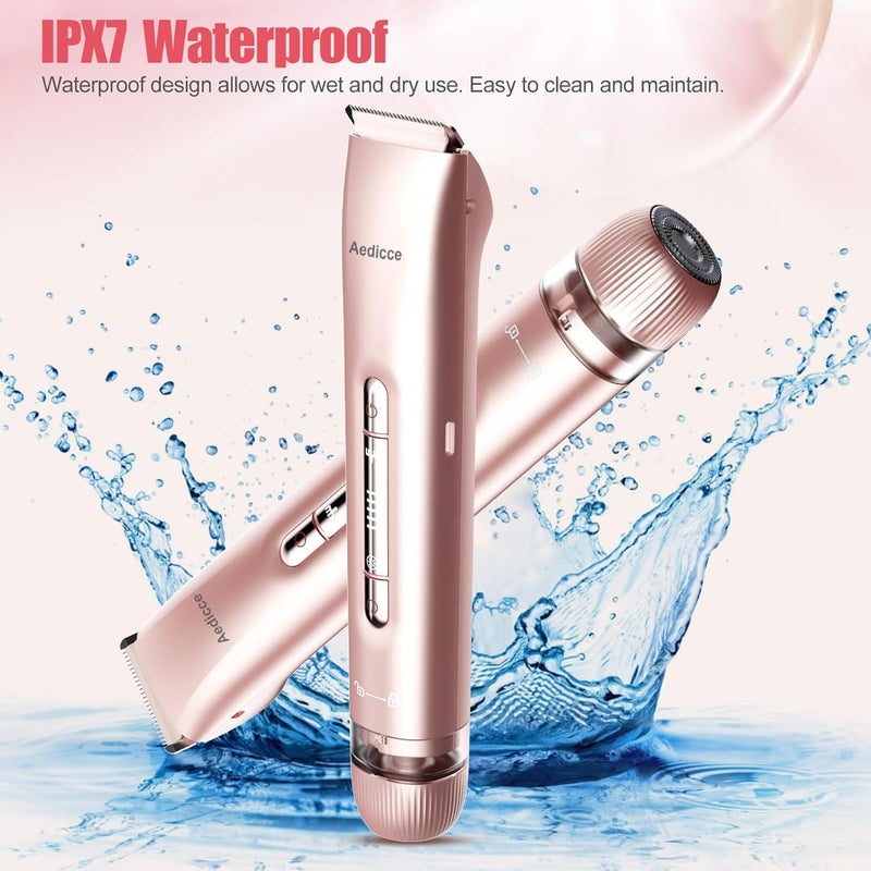 Aedicce Bikini Trimmer for Women 2 in 1, Dual Head Womens Electric Shaver, Electric Razors for Pubic Hair, IPX7 Waterproof Rechargeable Facial Hair Removal for Shaving Underarm Leg Arm Body Face, Rose Gold - Image 2